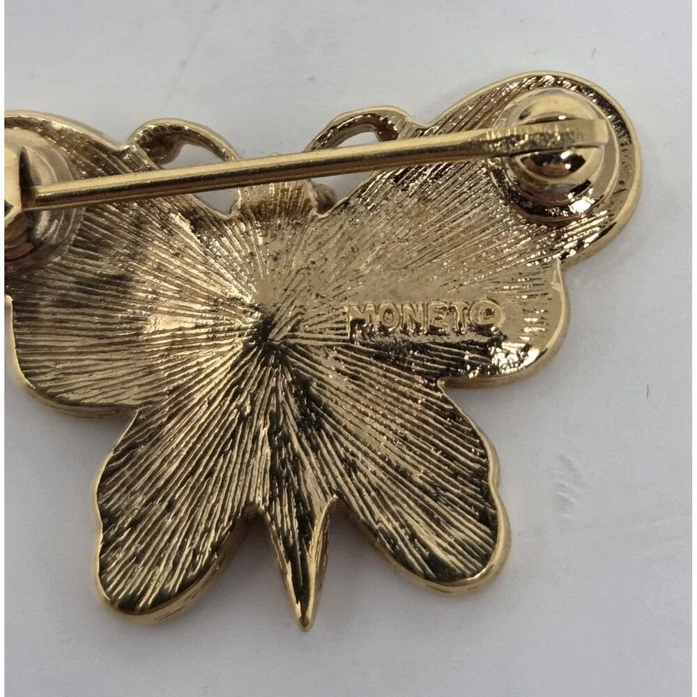 Monet Butterfly‎ Brooch Pin Gold Tone 2